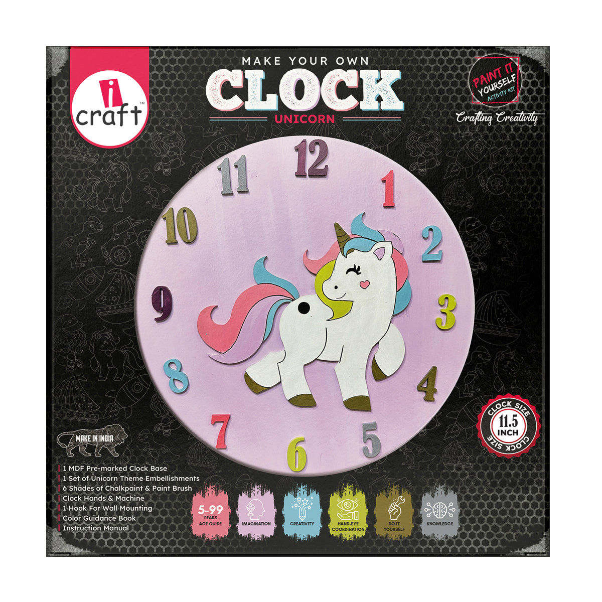 iCraft DIY Clock Kit - Unicorn Theme Decor Craft for Kids iCraft